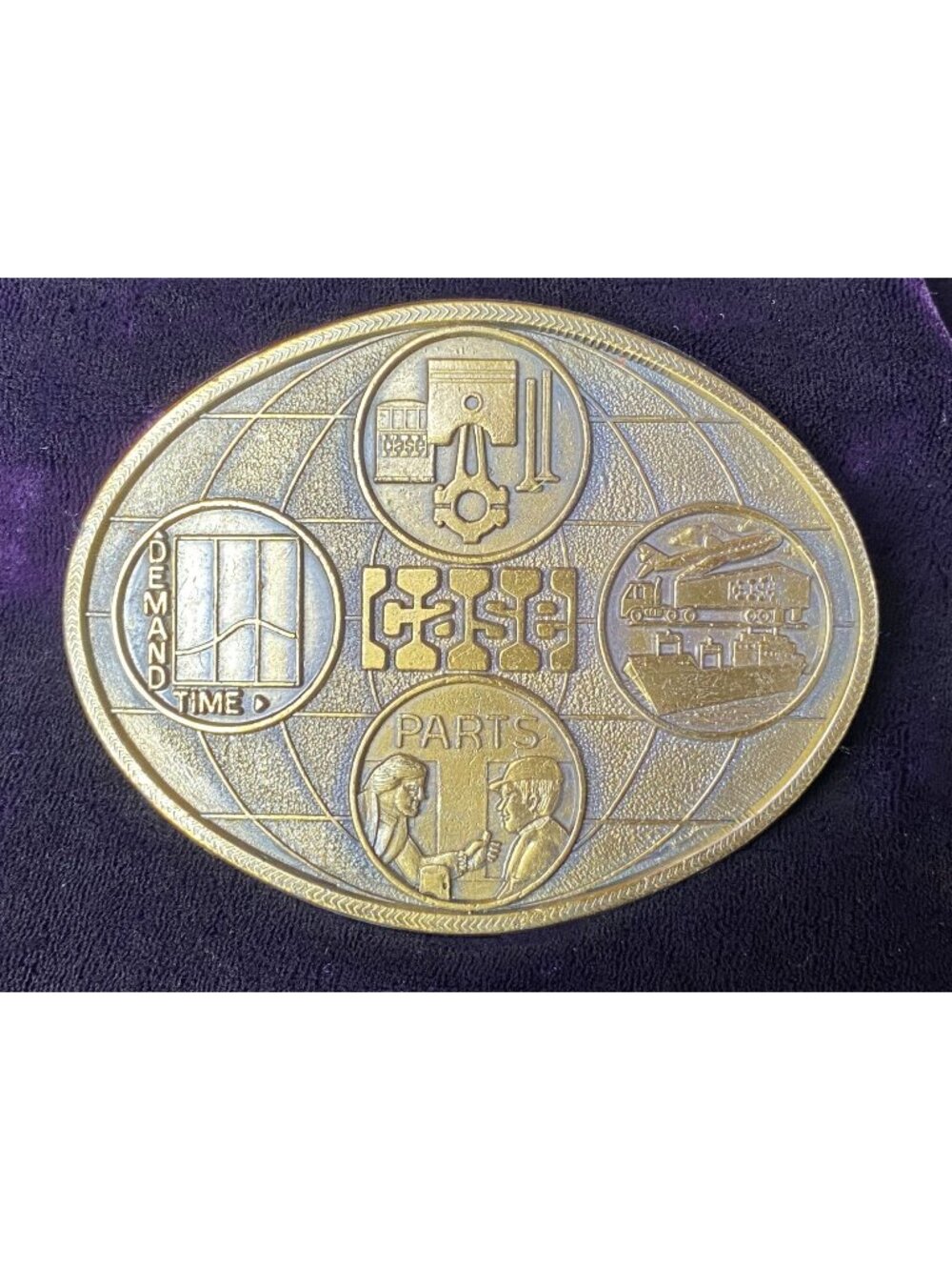 Vintage Case Parts Brass Belt Buckle Demand Time Design Rep Promo Brass